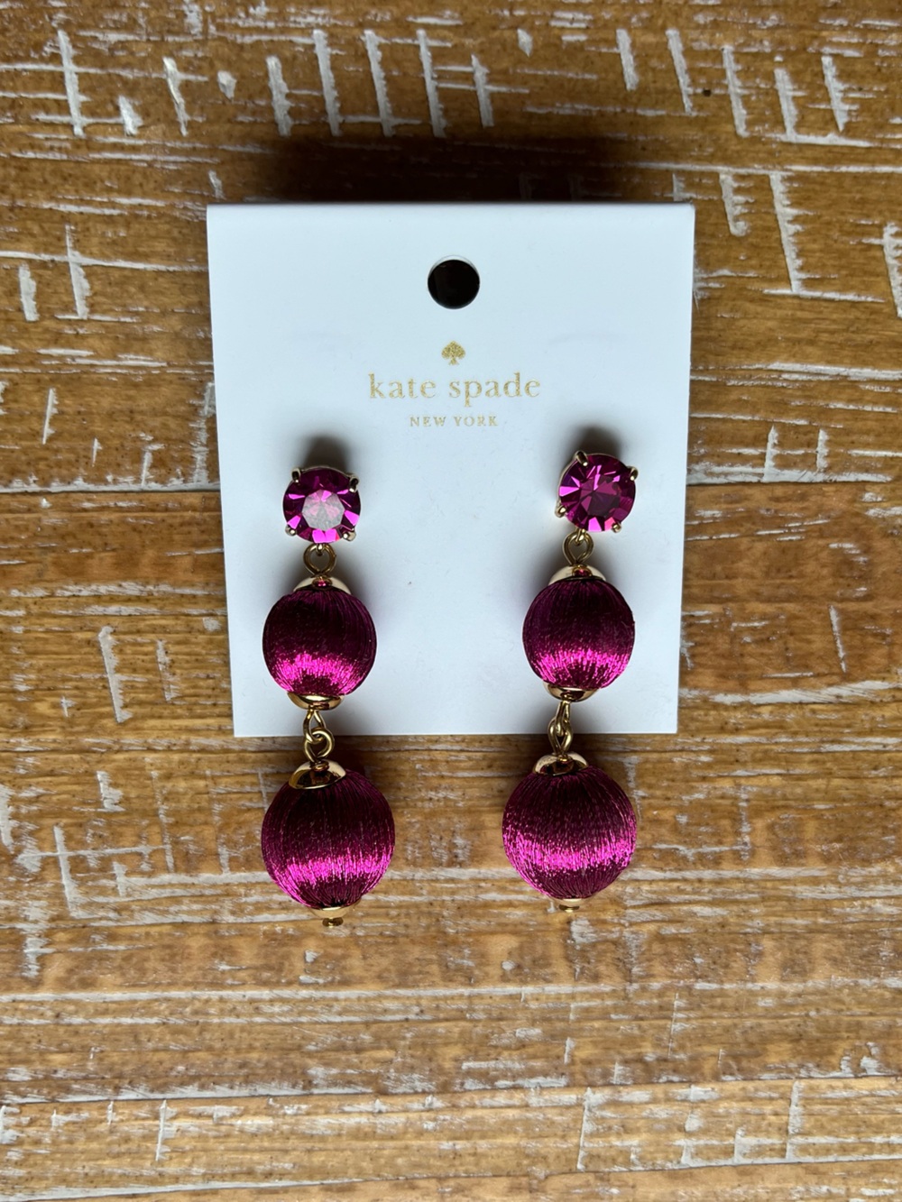 kate spade fuchsia satin-wrapped bead drop earrings